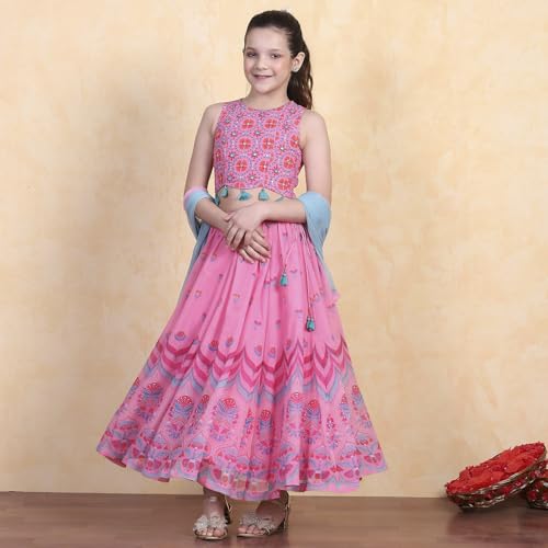 Biba Girl's Polyester Lehenga Set (KWSMCR6248SS25PNK_Pink_2-3 Year)