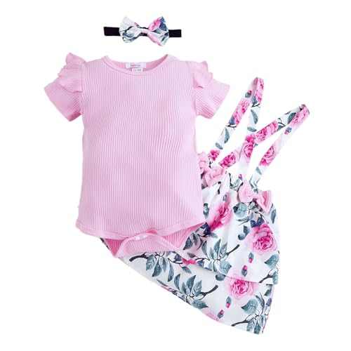 Hopscotch Baby Girls Cotton Floral And Spandex Overall Set In Peach Color For Ages (0-3 Months)