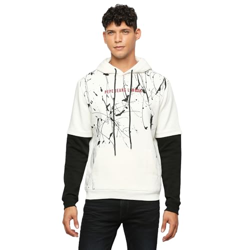 Pepe Jeans Men's Cotton Blend Hooded Neck Sweatshirt (PM582707_Off White