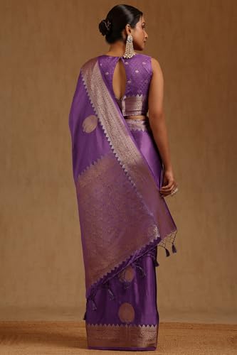 Soch Womens Lavender Satin Zari Woven Saree