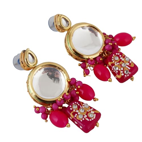 Lucky Jewellery 18K Gold-Plated Back Meenakari Kundan Choker Necklace with Earrings | Elegant Magenta Color Necklace Jewelry Set for Women & Girls (1565-J5SK-1630-R)
