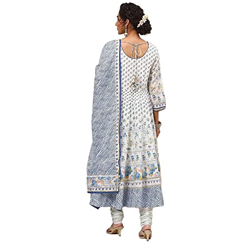 BIBA WOMEN PRINTED FITTED SALWAR KURTA DUPATTA(SKDBANDHAN7874_IVORY_42)