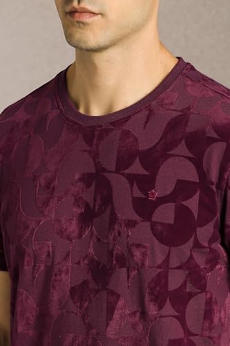 Men Purple Textured Crew Neck T-Shirt