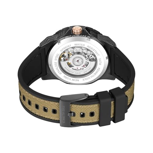 Kenneth Cole Automatic Analog Black Dial Tan Silicon Strap Watch for Men - KCWGZ0076703MNW
