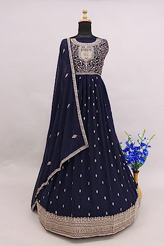 RUDRAPRAYAG Georgette and Santoon Anarkali Gown for Women | Semi Stitched Anarkali Gown | Maxi Gown for Women 2026 | Gown in Clothing & Accessories Blue