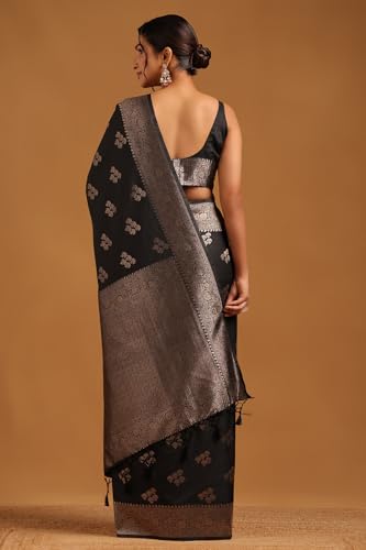 Soch Womens Black Viscose Silk Floral Saree With Zari Work