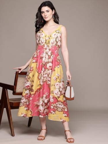 Label RITU KUMAR Peach Miara V Neck Long Dress