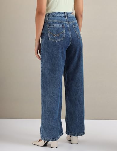 U.S. POLO ASSN. Women's Wide Leg Mid Rise Jeans (UWAW23JN048_Blue_34)