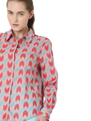 VERO MODA Women Abstract Print Pink Cotton Regular Fit Shirt