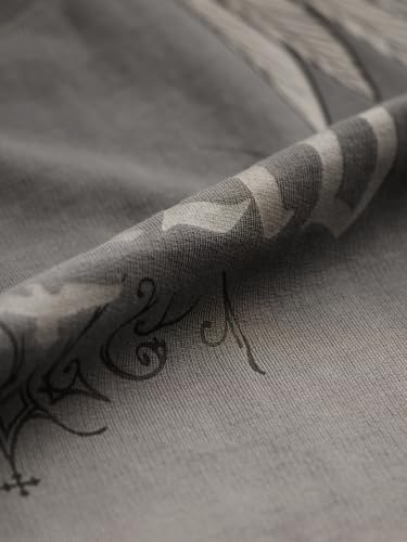 The Souled Store Nomad: Wings Men and Boys Short Sleeves Round Neck Charcoal Grey Graphic Printed Gothic Casual Drop Shoulder Streetwear Trendy Cotton Oversized T-Shirt