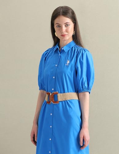 U.S. POLO ASSN. Women's Pure Cotton Relaxed Shirt Dress (UWSS24DRS118_Blue_XL)