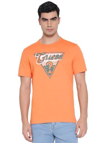 GUESS Triangle Mid Organic Stream Apricot Buff Brand Logo Round Neck Regular Fit T-Shirt