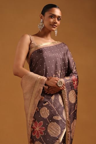 Soch Womens Charcoal Tussar Floral Saree