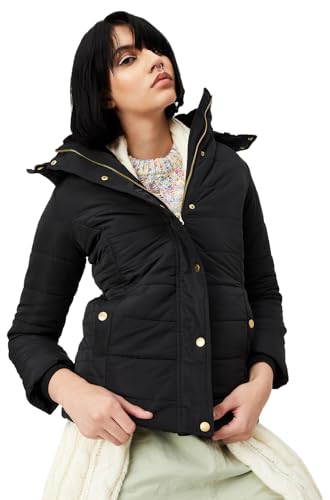 Max Women Quilted Puffer Jacket with Fur Hood (W23HWJ04BLACK)_S