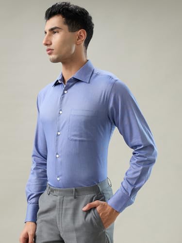 Raymond Blue Structure Pattern Men Long Sleeve Casual Shirt