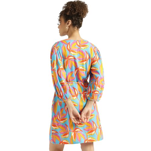 United Colors of Benetton Regular Fit V-Neck Floral Print Dress (Size: M) - 26P4WVNDR349I902 Blue