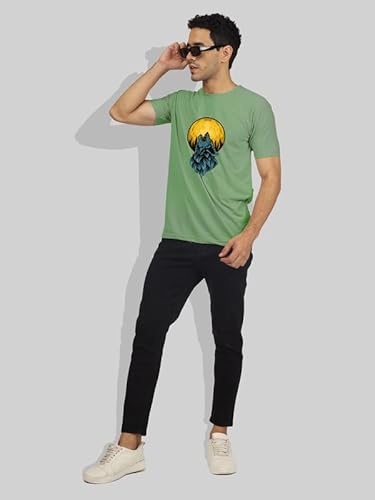 T-70 Men's Printed Round Neck Half Sleeves Poly-Cotton T-Shirt | Color - Mint Green | Size - 5XL