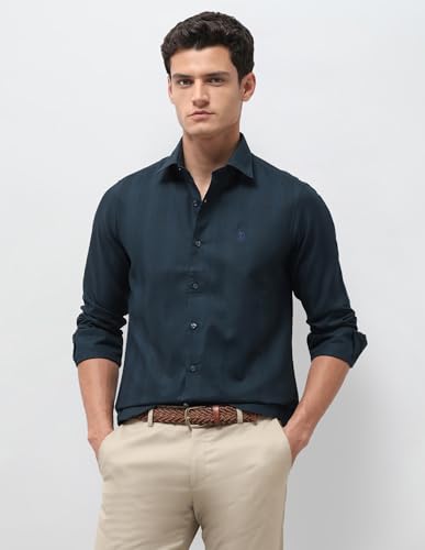 U.S.Polo Association Men's Tailored Fit Dobby Shirt (USSHTP1334_Teal_44)