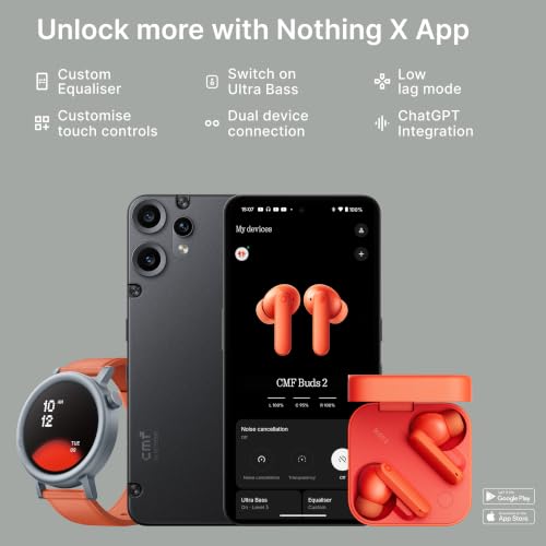 CMF by Nothing Buds 2 48 dB Hybrid ANC, Ultra Bass Technology 2.0, 55 Hrs Playtime Bluetooth in Ear Headset (Orange, in the Ear)