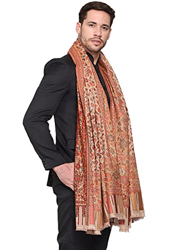 Weavers Villa Men's Kalamkari Design Woven Acro Wool Blend Gents Shawls, Muffler, Stoles for Men (Beige), 100cm x 200cm