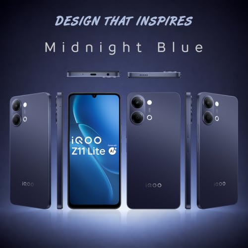 iQOO Z11 Lite 44W 5G (Midnight Blue, 4GB RAM, 128GB Storage) | 6500mAh Battery with 44W Fast Charging* | Dimensity 6300 with 579k+ AnTuTu Score* | OriginOS 6.0 with AI Creation* & Private Space*