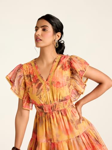 Label RITU KUMAR Mustard Rosie-Pixie Floral Short Dress