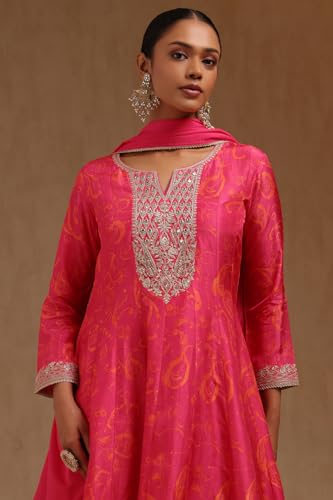 Soch Womens Fuchsia Dola Silk Embroidered Suit Set With Sequins