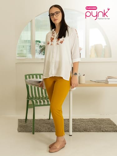 Lux Cozi PYNK Women's Solid Premium Cotton Lycra Kurtipant with Side Pocket_COZI_PYNK_KURTIPANT_77_FS_1PC Cream