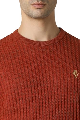 Van Heusen Men Red Textured Crew Neck Sweater