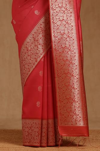 Soch Womens Pink Tussar Zari Woven Saree With Zari Woven