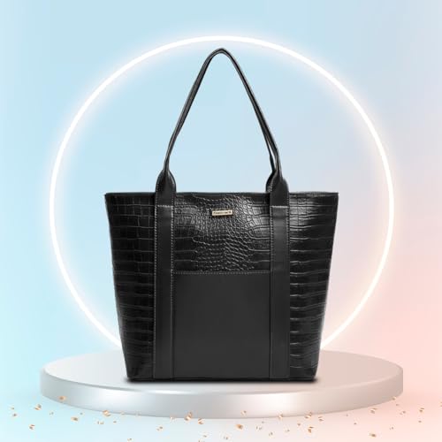 Fastrack Chic Textured Tote Bag for Women | Stylish Casual Bag for Ladies, Women, Girls | Trendy Everyday College Bag Made of Faux Leather (Black)