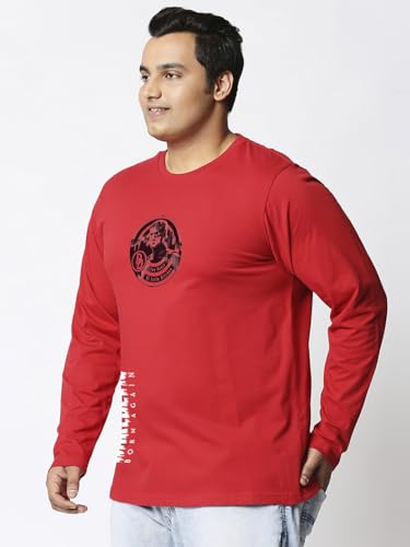 Bewakoof Official Marvel Merchandise Daredevil Men's Graphic Print Regular Fit Full Sleeve Round Neck Cotton Plus Size T-Shirt_694259_Red_3XL