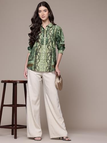 Ritu Kumar Green Abstract Print Full Sleeves Shirt