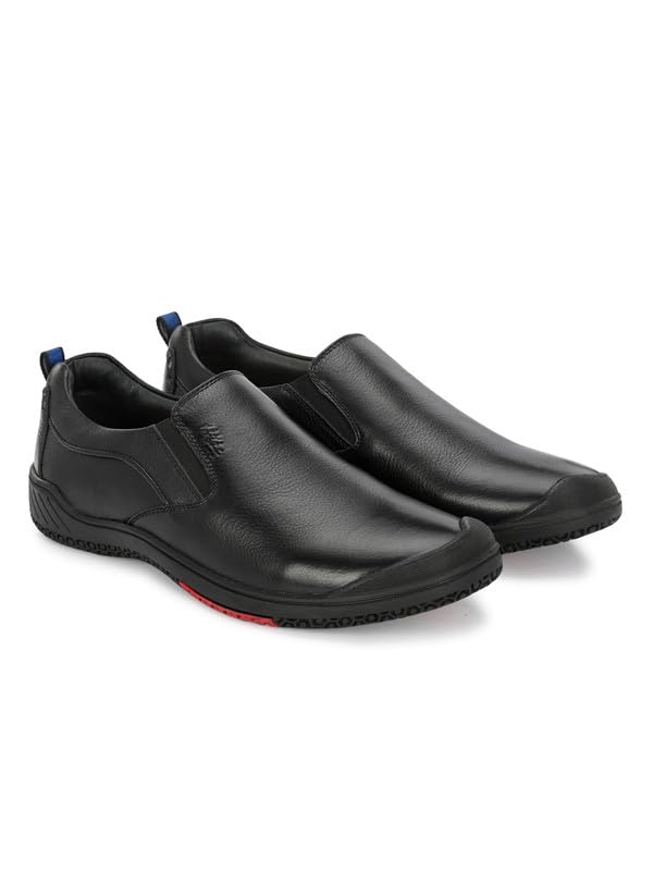 HITZ Men's Black Leather Casual Slip On Shoes