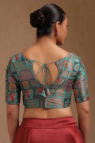 Soch Womens Teal Green Tussar Floral Print Padded Blouse