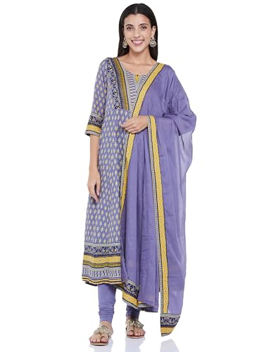 BIBA Women's Polyester Kurta Suit Set (SKDASRTD8784ESS23BLU_Pink