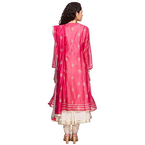 BIBA Women Cotton PRINTED FITTED SALWAR KURTA DUPATTA(SKDNEW AGE 6131_PINK-OFF WHITE_38)