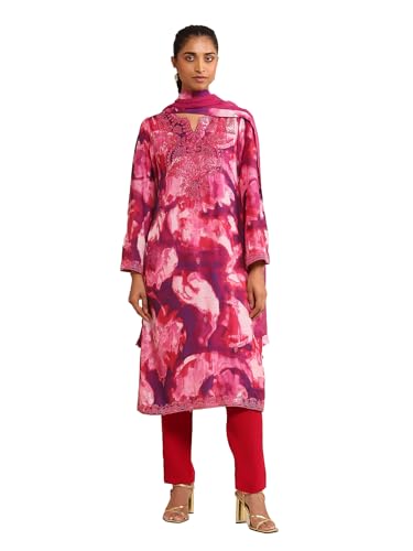 Ritu Kumar Pink Embroidered Kurta With Pant And Dupatta