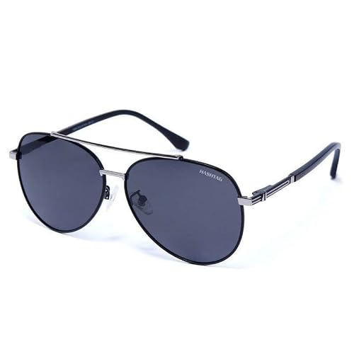 Vibe lens by HASHTAG EYEWEAR Sunglasses for Men & Women | Full Rim Aviator Branded Latest and Stylish Sunglasses | Polarized and 100% UV Protected | Large (Grey)