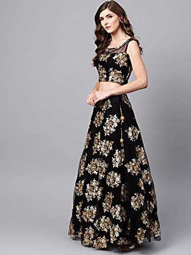 Zeel Clothing Women's Net Semi stitched Lehenga Choli (5010-Wedding-Bridal-Net-Lehenga-2021_Black_Free Size)
