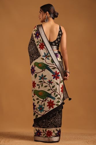 Soch Womens Black Poly Viscose Bandhani Saree