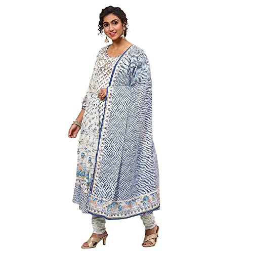 BIBA WOMEN PRINTED FITTED SALWAR KURTA DUPATTA(SKDBANDHAN7874_IVORY_42)