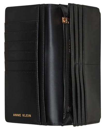 Anne Klein Women's Ak 2 Piece Gift Set with Sculpted Buckle Wallet and Removeable Card Organizer, Black, X- small, Ak 2 Piece Gift Set With Sculpted Buckle Wallet and Removeable Card Organizer