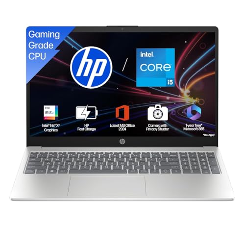HP 15, 13th Gen Intel Core i5-13420H, (16GB DDR4, 512GB SSD), FHD, Anti-Glare, Micro-Edge, 15.6''/39.6cm, Win11, M365 Basic(1yr)* Office24, Silver, 1.65kg, FR0045TU, Camera w/Shutter, Backlit Laptop