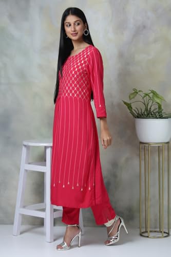 BIBA Women Fuchsia Rayon Straight Kurta Pants Set_46
