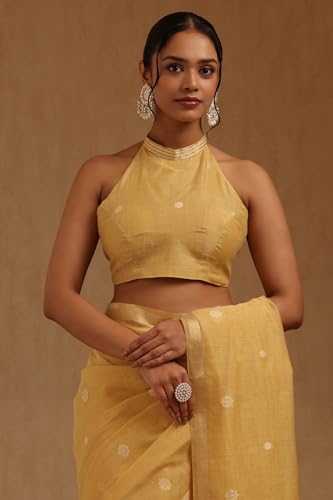 Soch Womens Yellow Chanderi Woven Design Saree