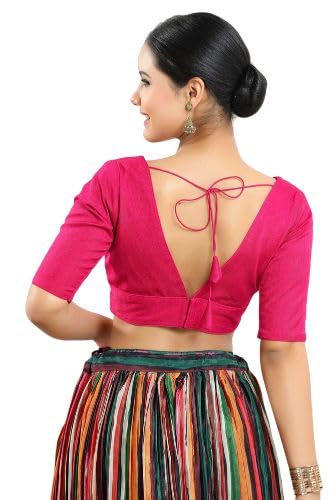 SALWAR STUDIO-Pink Silk Solid Readymade Blouse S-VF-0137-PINK