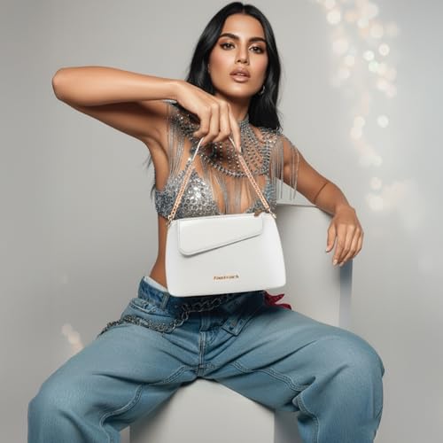 Fastrack MiniBae Sling | White Faux-Leather Women’s Handbag | Silver Hardware & Spacious Main Compartment