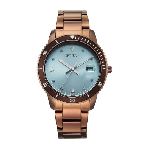 Titan P3H +Date @ 3H Purple Purple Round Dial Brown Plating Stainless Steel Strap Womens Watch - 2768QM01