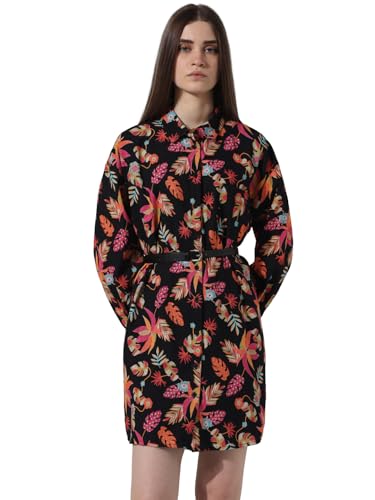 ONLY Women Printed Cotton Above Knee Black Shirt Dress